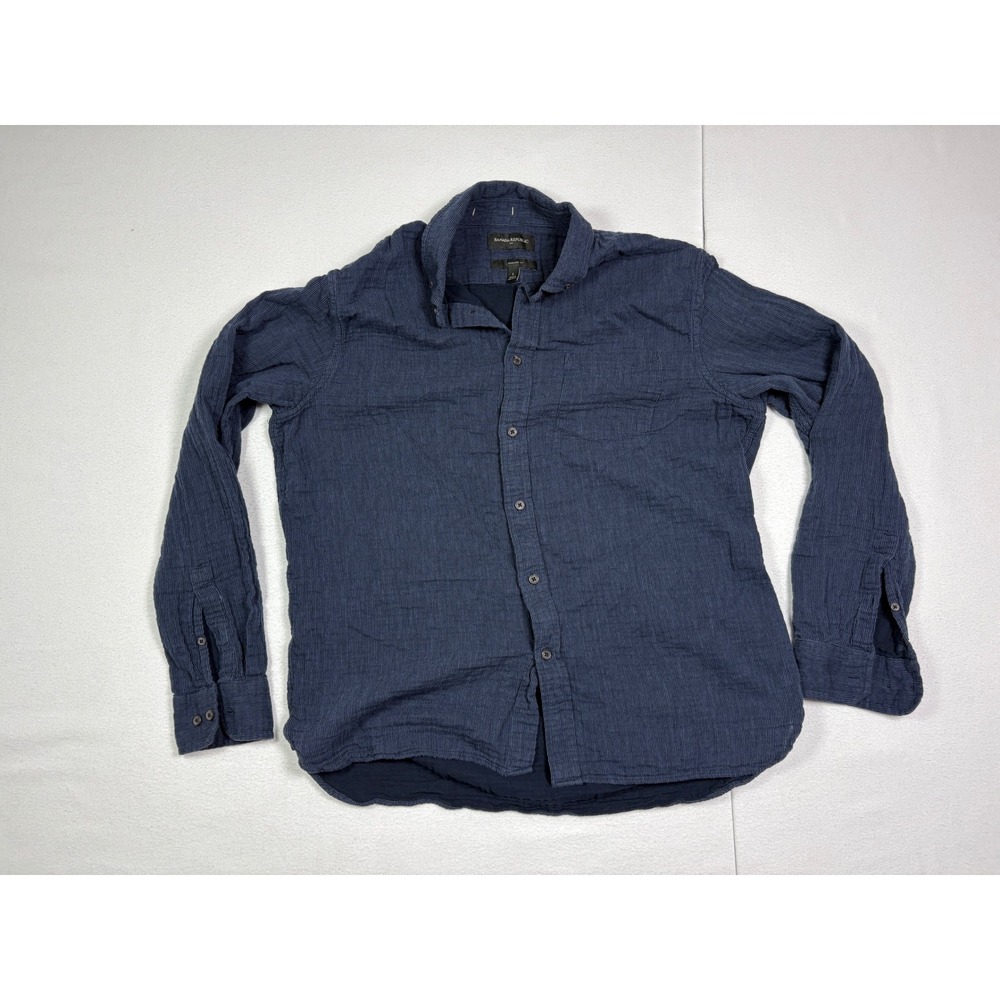 Banana Republic Mens Large Navy Blue Textured Cotton Standard Fit Button Down